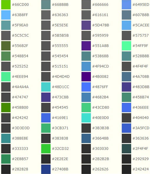 各種顏色代碼圖表大全 RGB顏色代碼對照