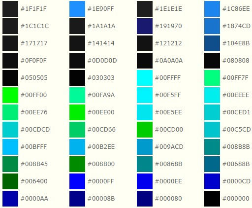 各種顏色代碼圖表大全 RGB顏色代碼對照