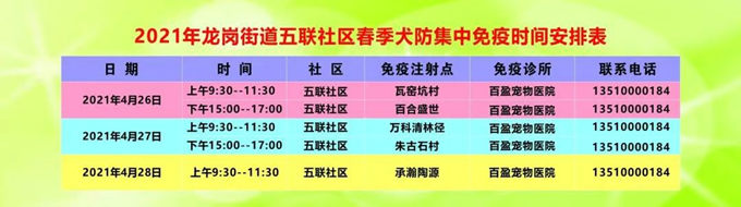 龍崗街道免費(fèi)注射犬類狂犬疫苗時(shí)間及地點(diǎn)