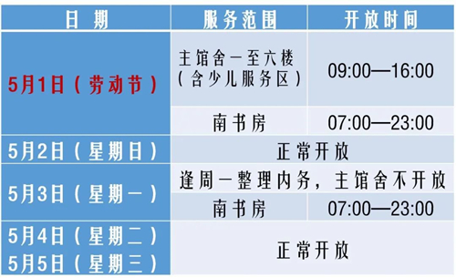 2021五一期間深圳圖書館開放時間