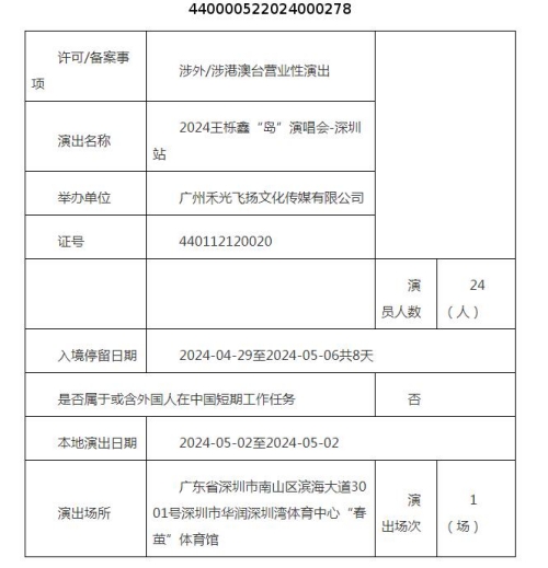 王櫟鑫2024深圳演唱會時間地點